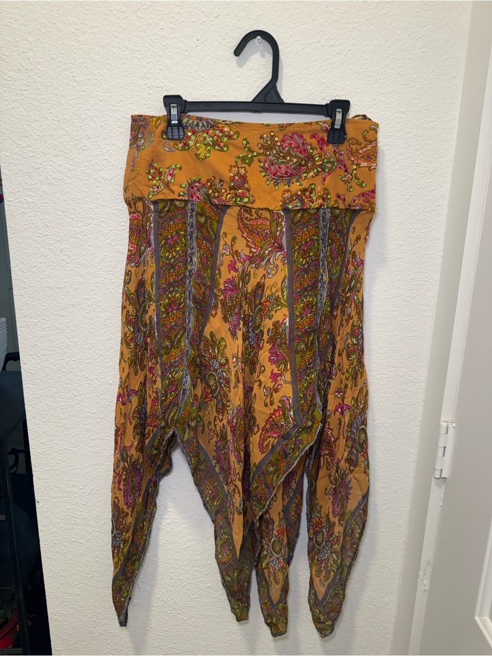 Boho Asymmetrical Mustard Paisley Handkerchief Skirt